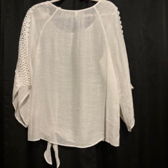 Per Seption Concept Women's White Lace Accent 3/4 Casual Sleeve Blouse Size L - Picture 4 of 9